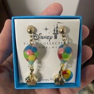 Disney Pixar Up Multicolor Balloon Dangle  Earrings with Gold House Charm